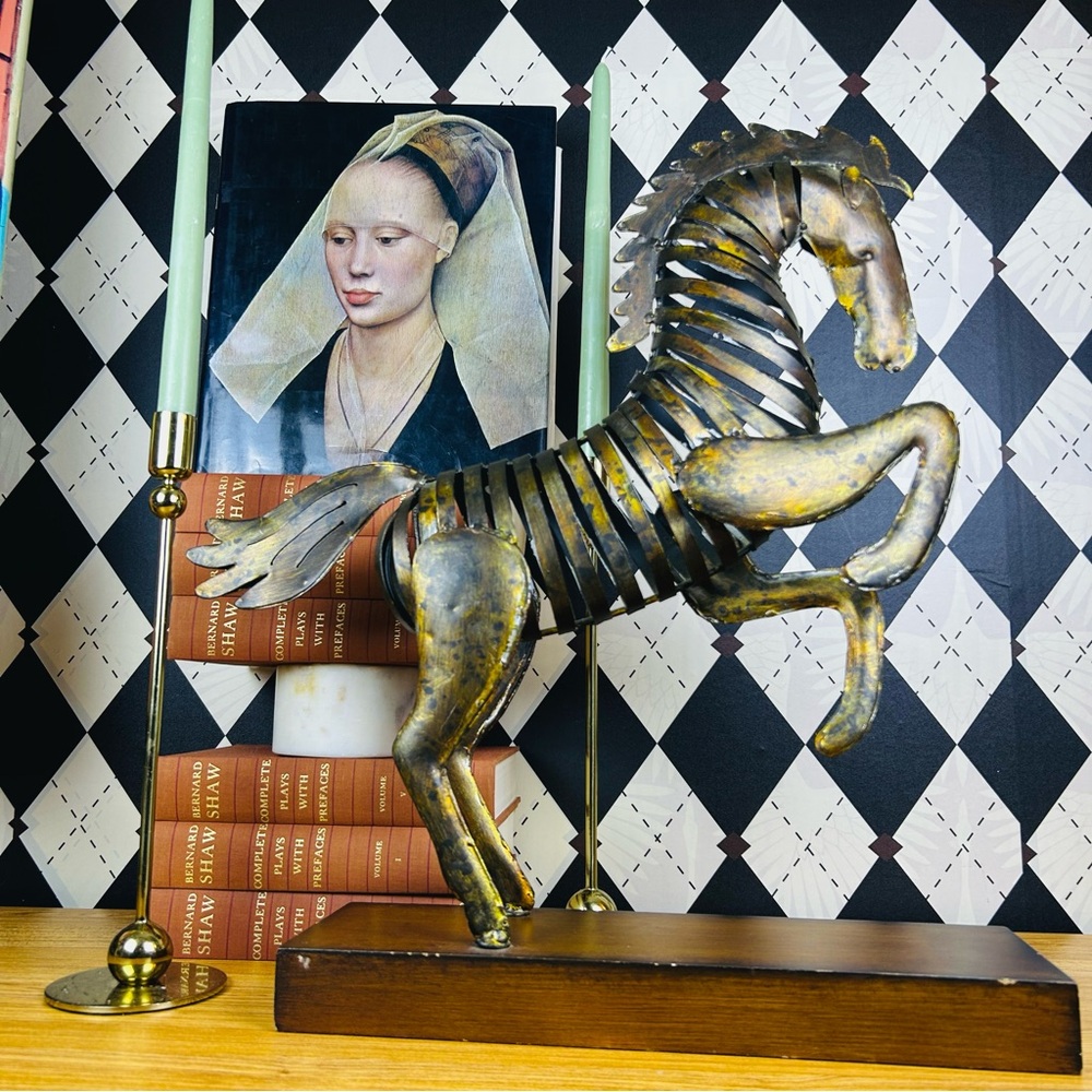 Brutalist Metal Horse Sculpture 20”‎ Abstract Rearing Form Gallery Statement
